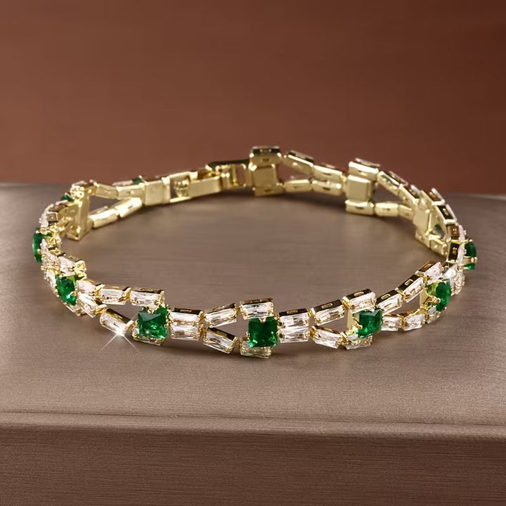 Green Link Tennis Bracelet | Gold