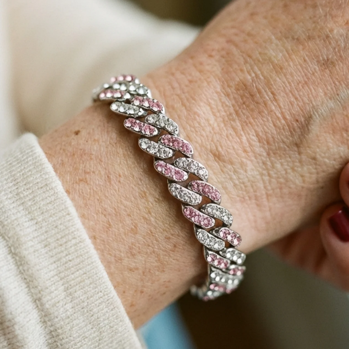 Bracelet maille cubaine rosé arctique | Or blanc