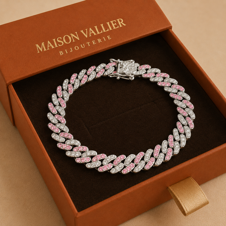 Bracelet maille cubaine rosé arctique | Or blanc
