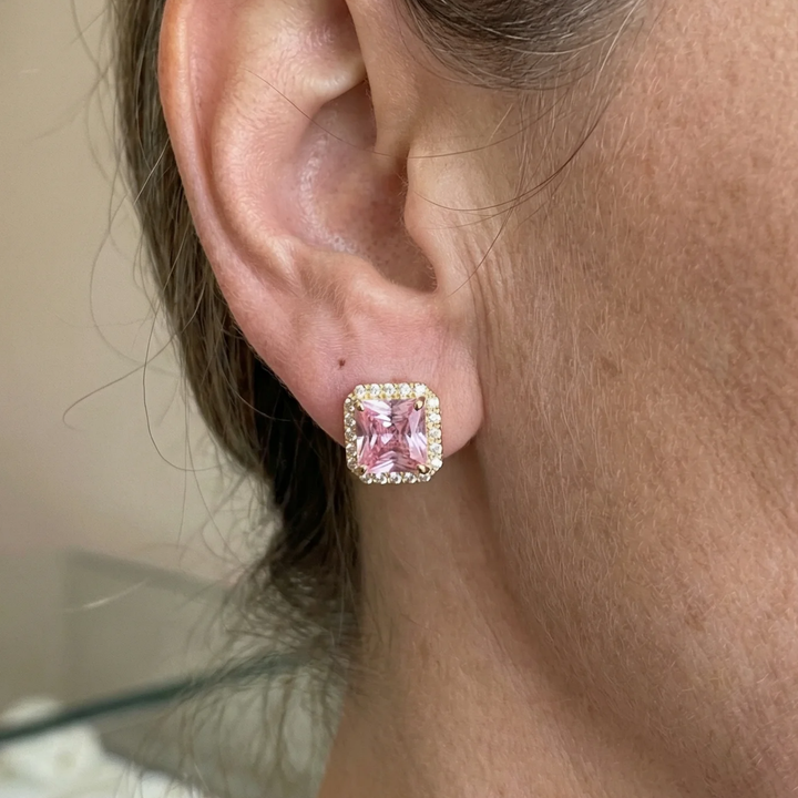 Pink Sapphire Paved Earrings | Gold