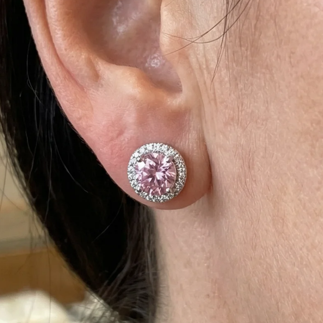 Round pink paved studs | White gold