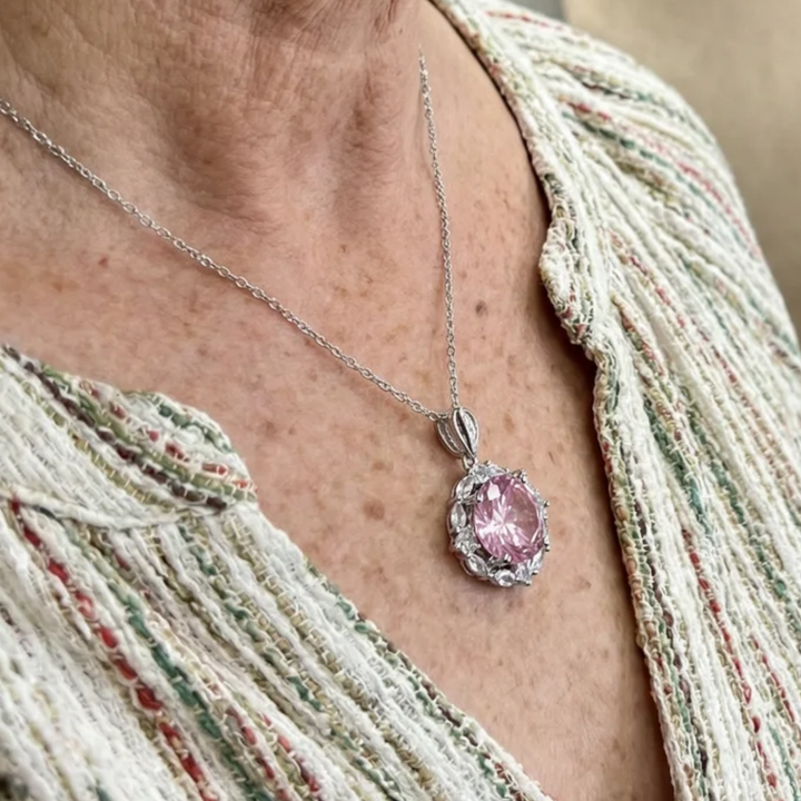 Lotus Rose Halo Necklace | White Gold