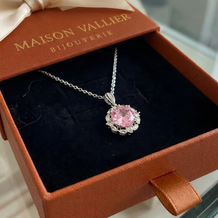 Lotus Rose Halo Necklace | White Gold