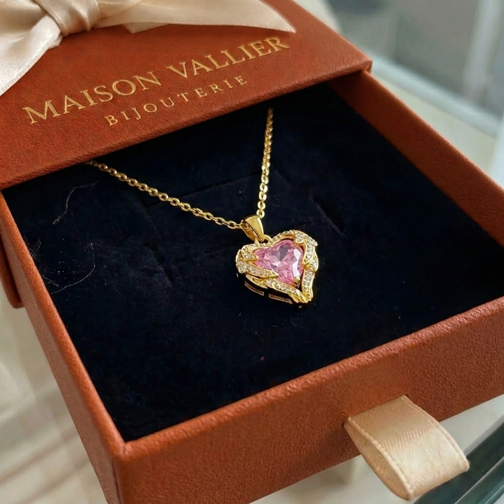 Angel Embrace Pink Heart Necklace | Gold