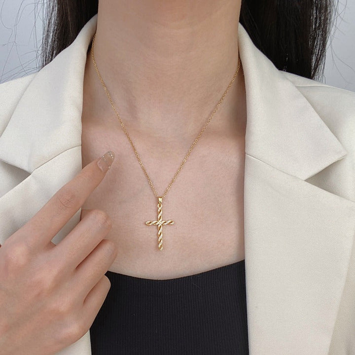 Twisted Cross Necklace in Crystal | Gold