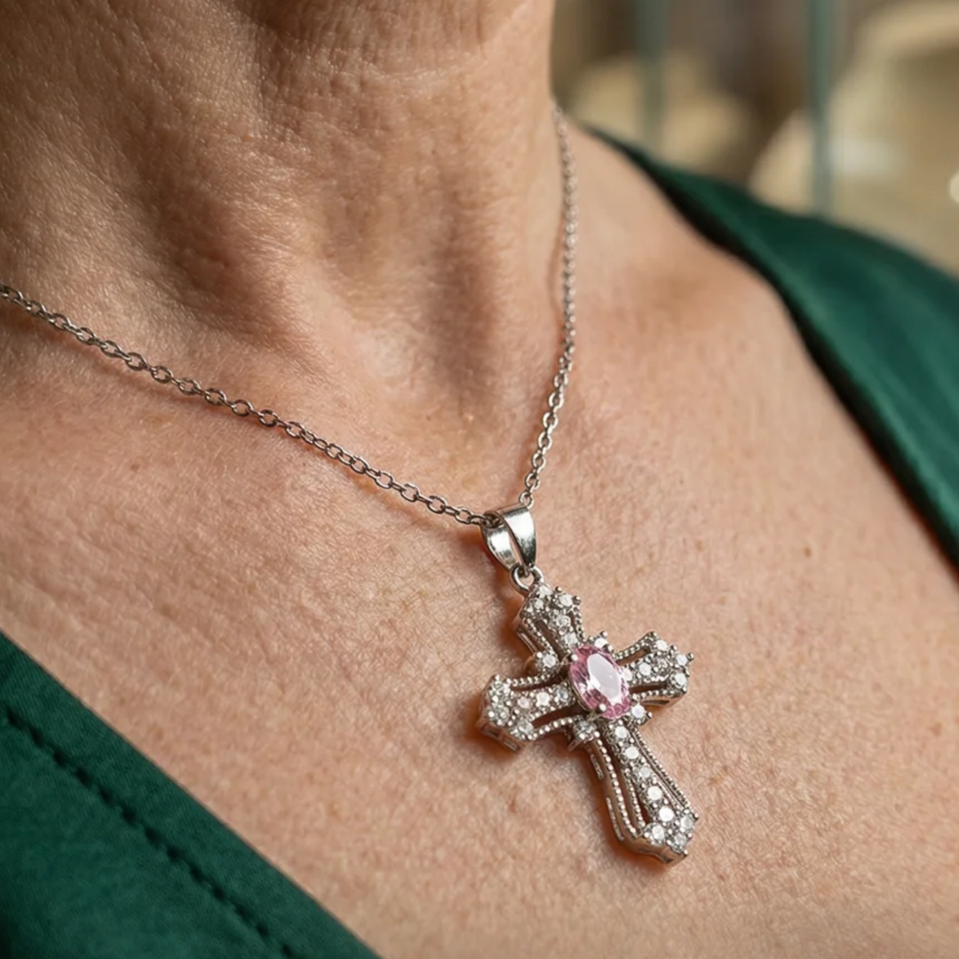 Celestial Cross Necklace in Rose | White Gold