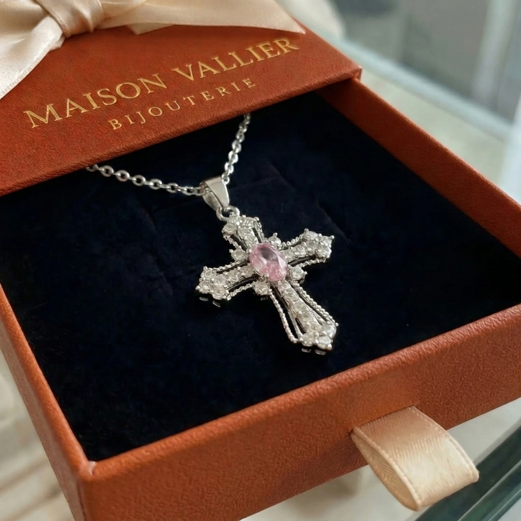 Celestial Cross Necklace in Rose | White Gold