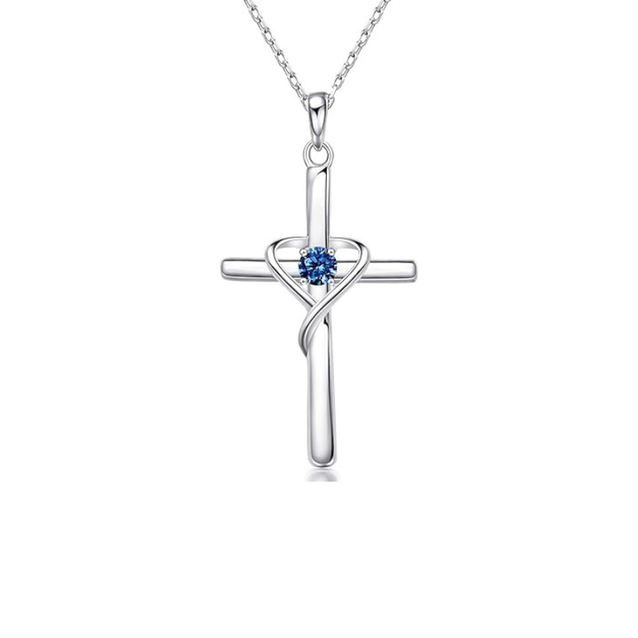 Sapphire cross necklace | White gold