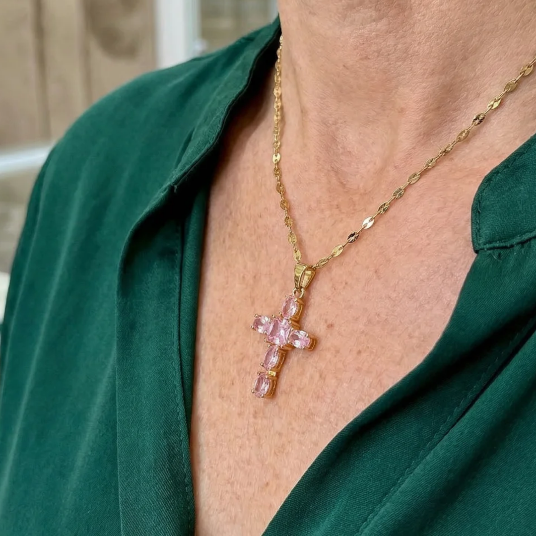 Faith Cross Necklace Pink | Gold