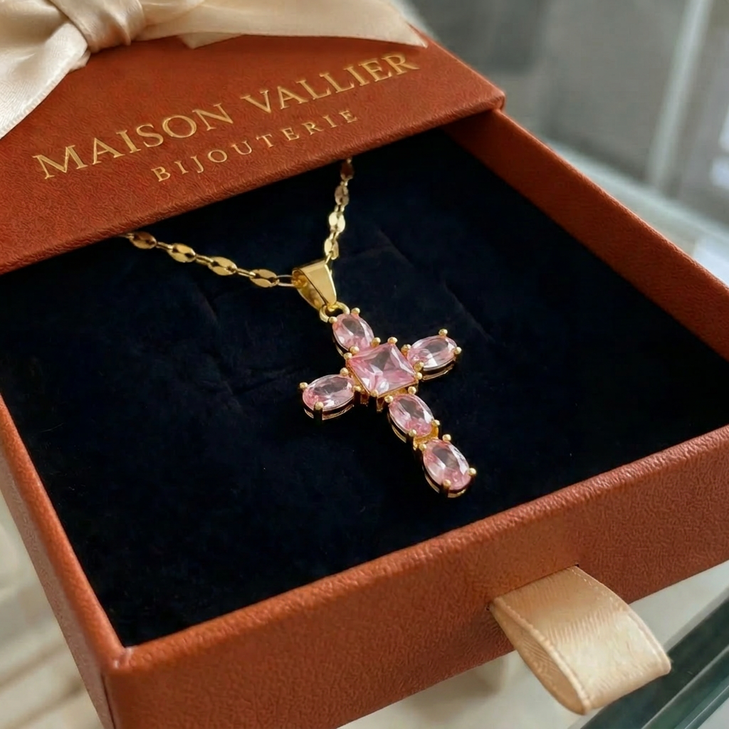 Faith Cross Necklace Pink | Gold