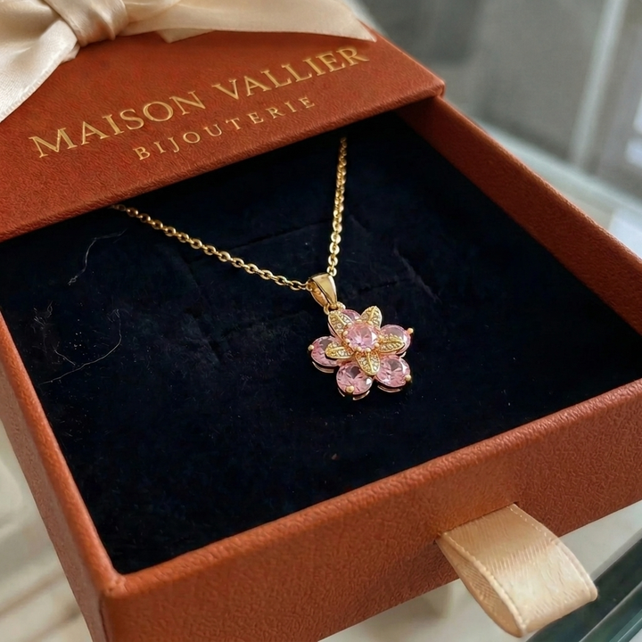 Amorea Rose Flower Necklace | Gold
