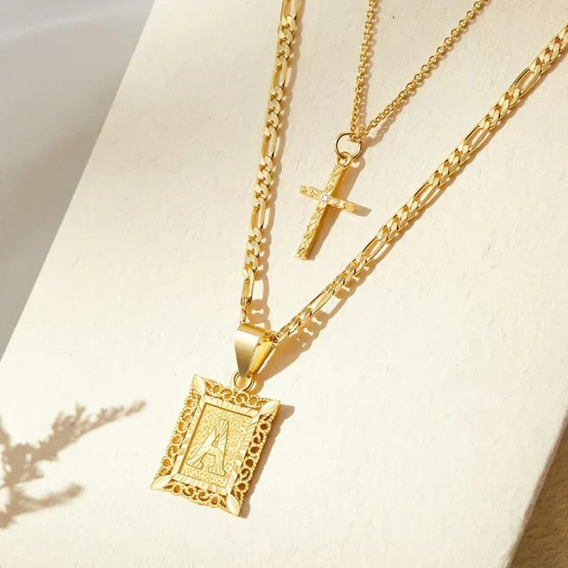 Cross Initial Necklace | Gold