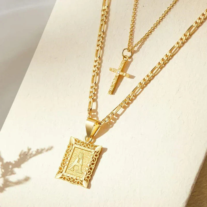 Cross Initial Necklace | Gold