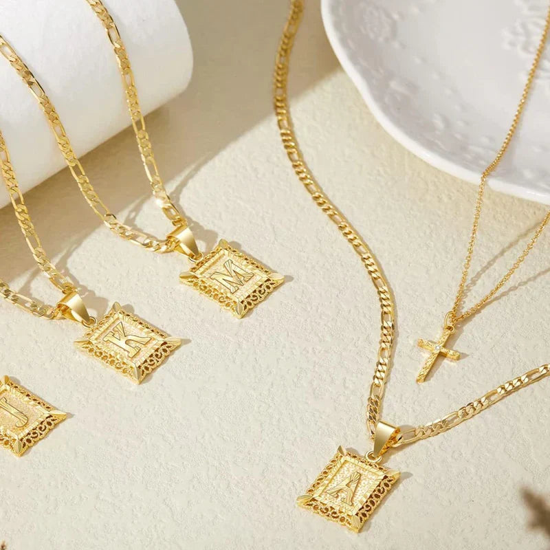 Cross Initial Necklace | Gold