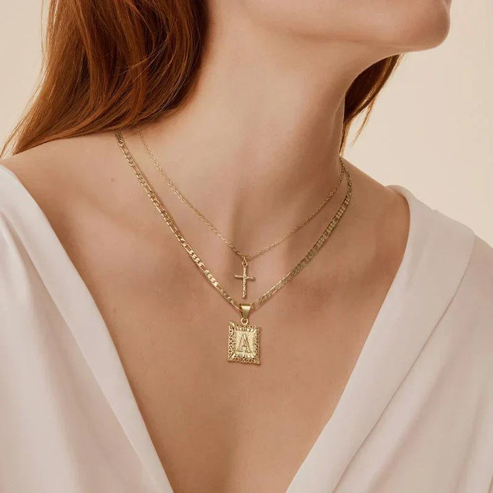 Cross Initial Necklace | Gold