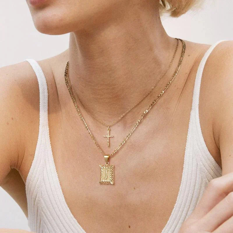 Cross Initial Necklace | Gold