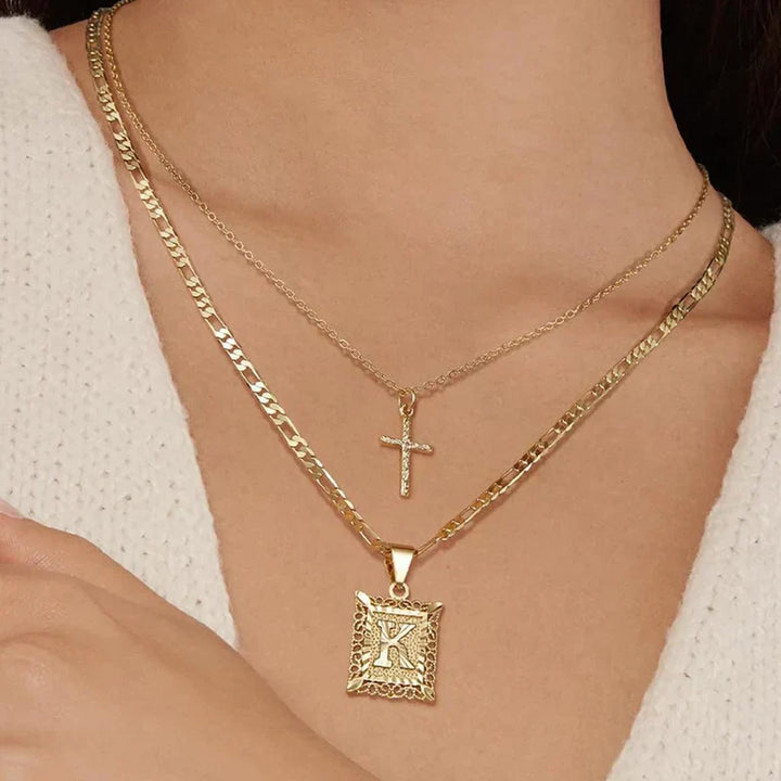 Cross Initial Necklace | Gold
