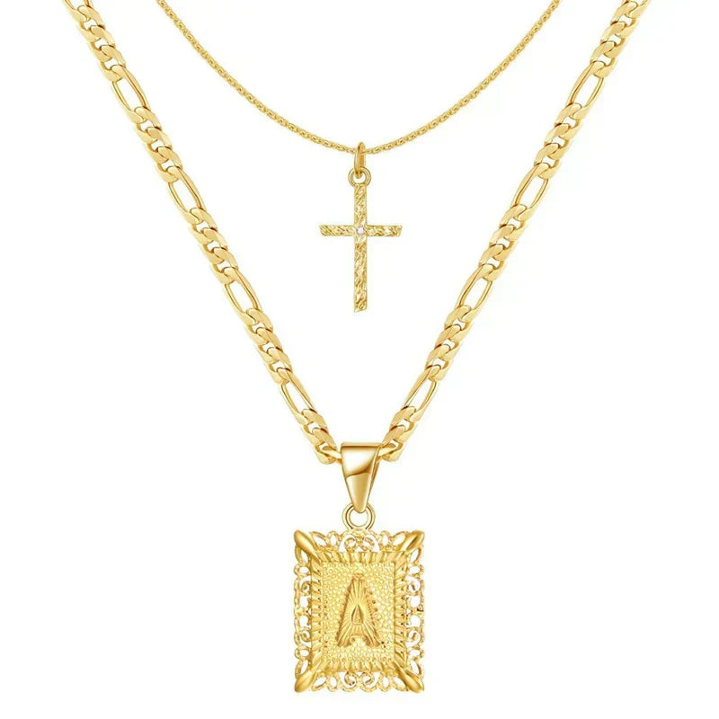 Cross Initial Necklace | Gold