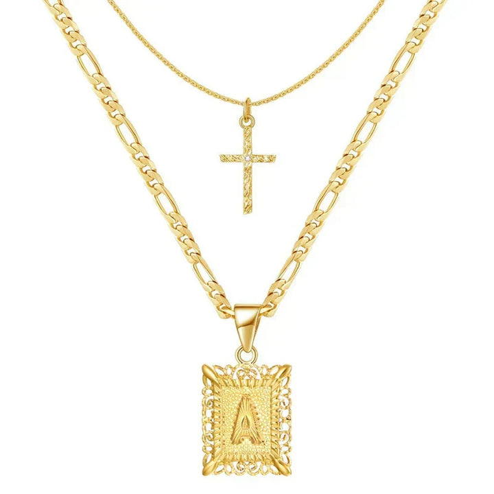 Cross Initial Necklace | Gold