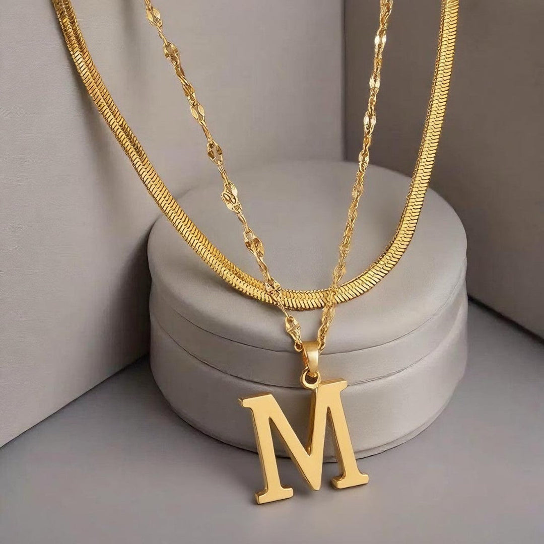 Initial layered necklace | Gold