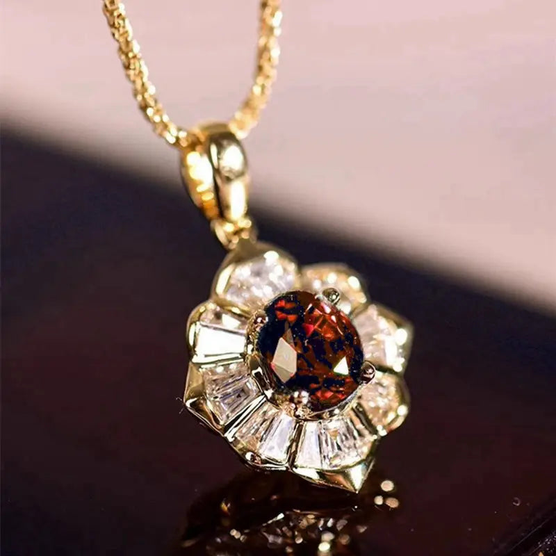 Kavella Crimson Sun Necklace | Gold