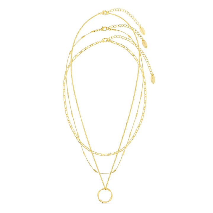 Three-row open circle necklace | Gold