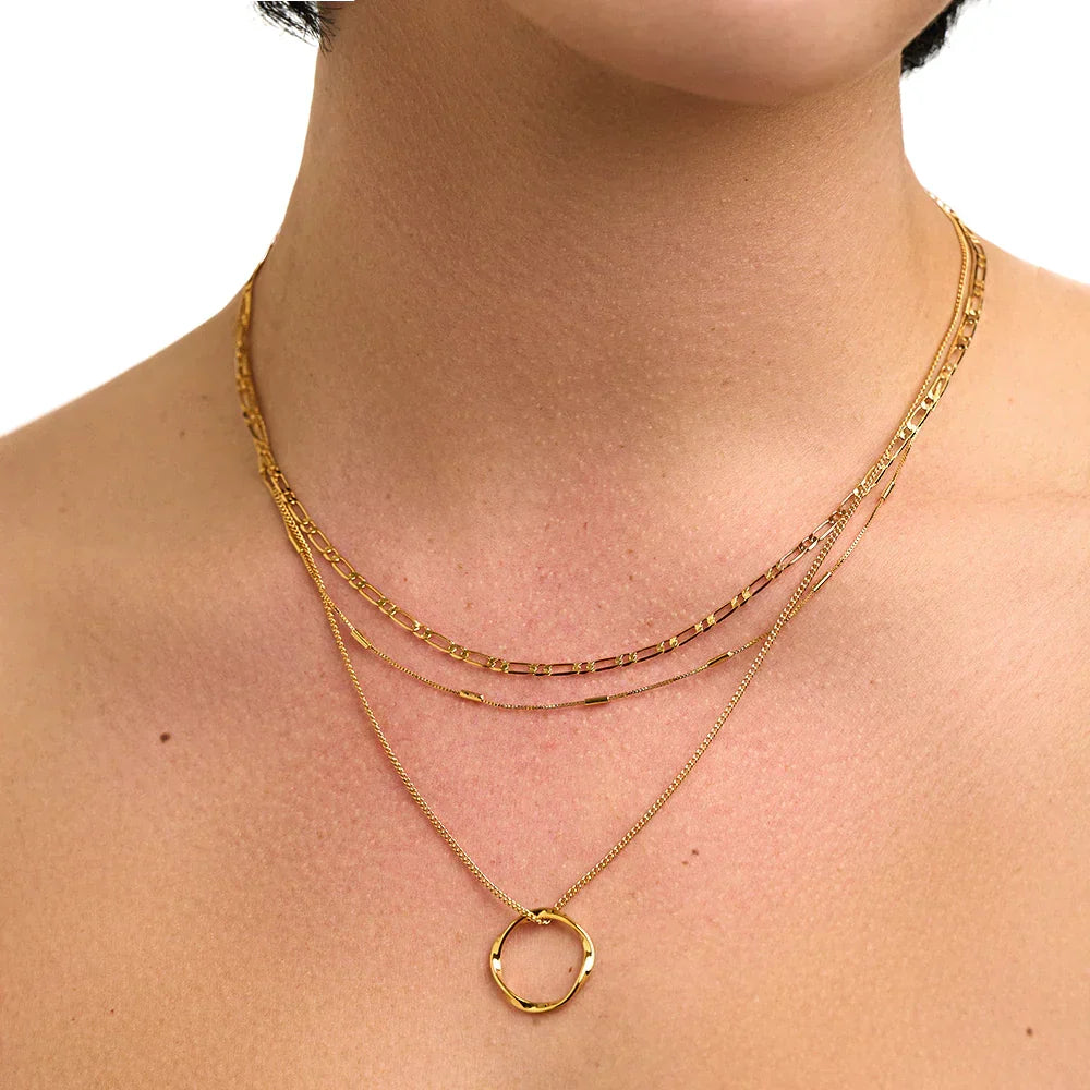 Three-row open circle necklace | Gold