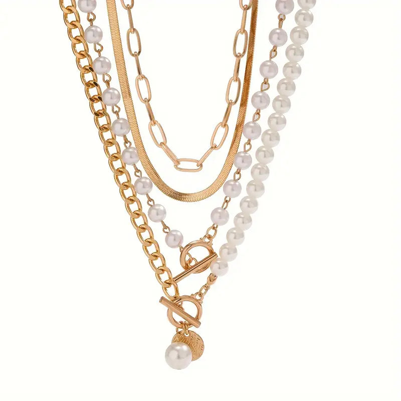 Vintage pearl &amp; chain necklace | Gold