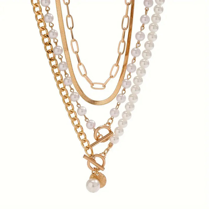 Vintage pearl &amp; chain necklace | Gold