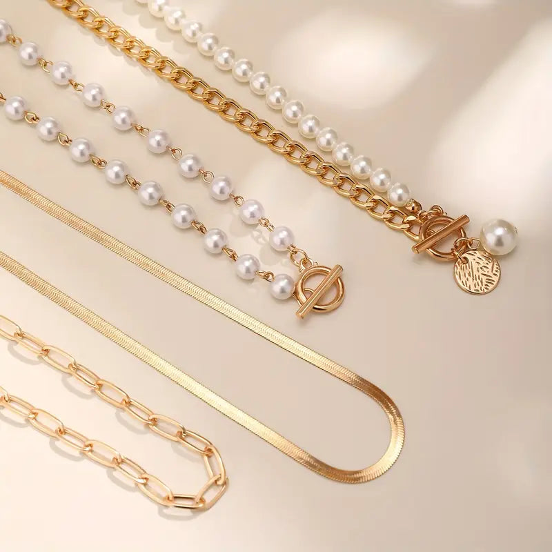 Vintage pearl &amp; chain necklace | Gold