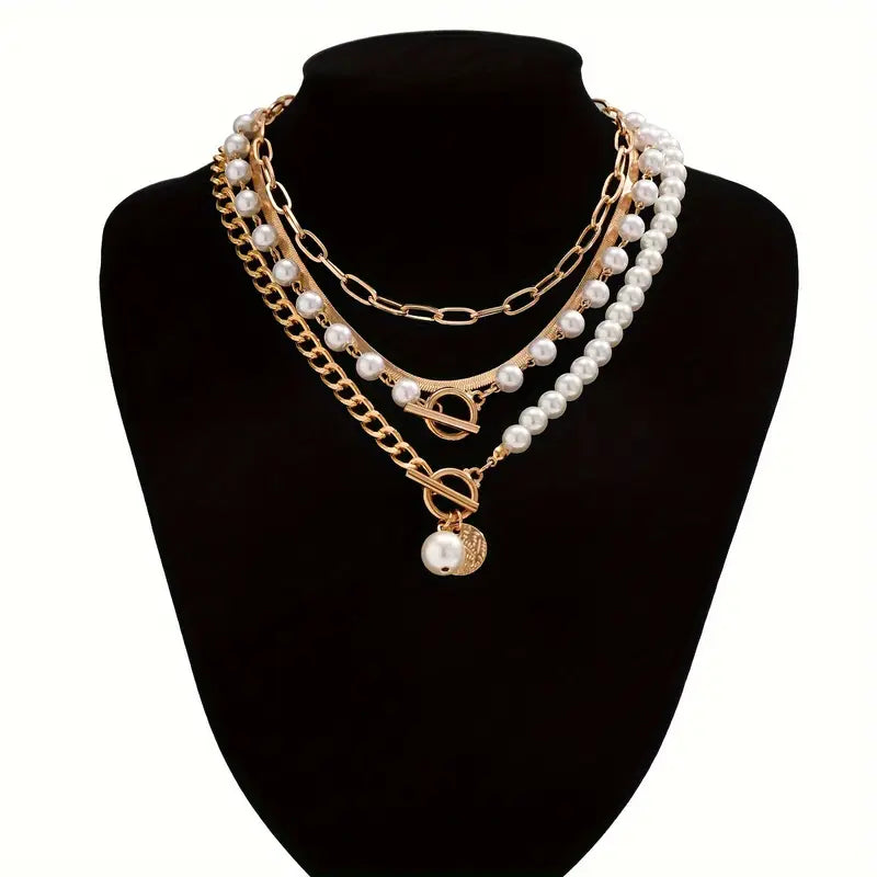 Vintage pearl &amp; chain necklace | Gold