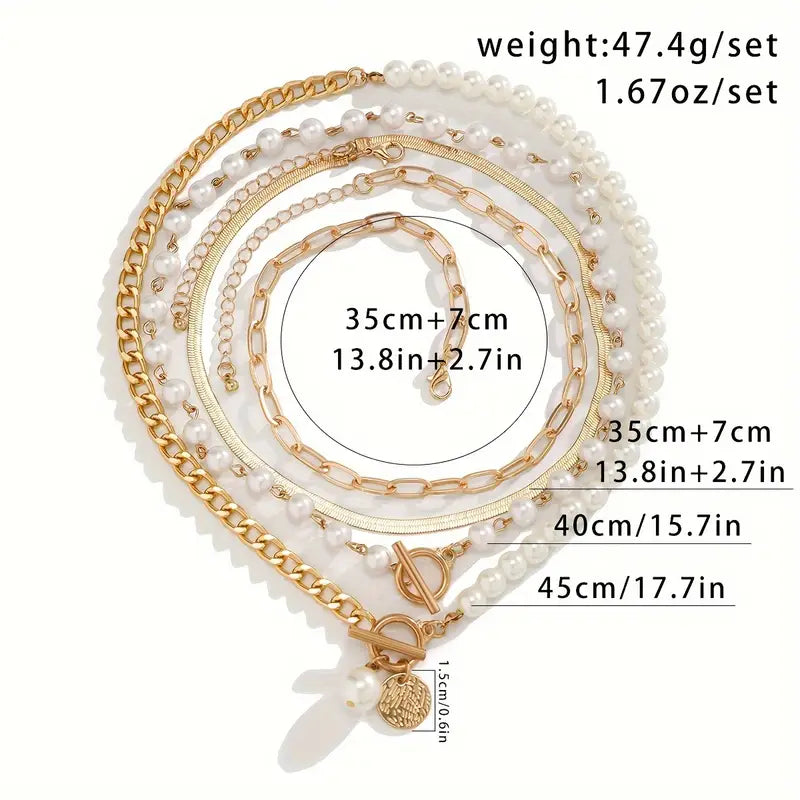 Vintage pearl &amp; chain necklace | Gold