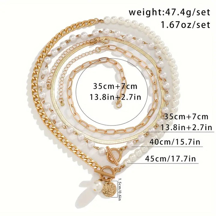 Vintage pearl &amp; chain necklace | Gold