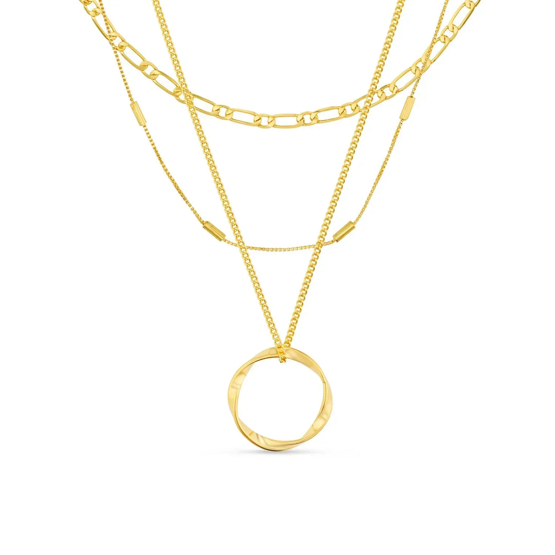 Three-row open circle necklace | White gold