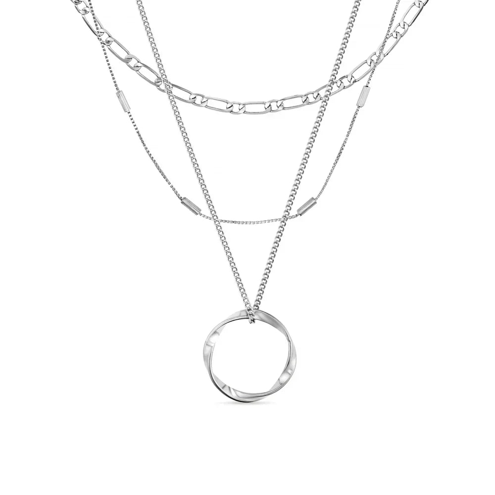 Three-row open circle necklace | White gold