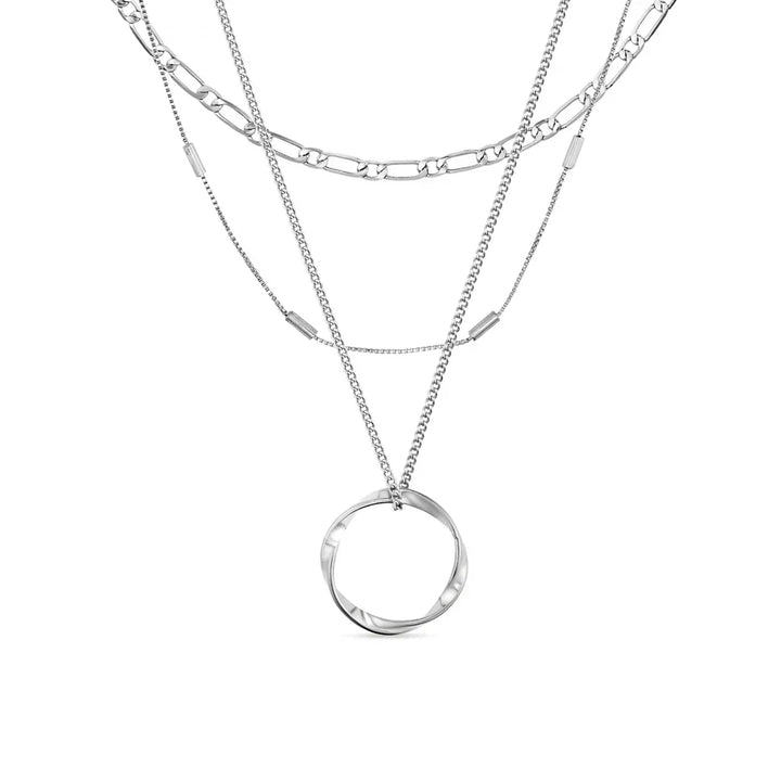 Three-row open circle necklace | White gold