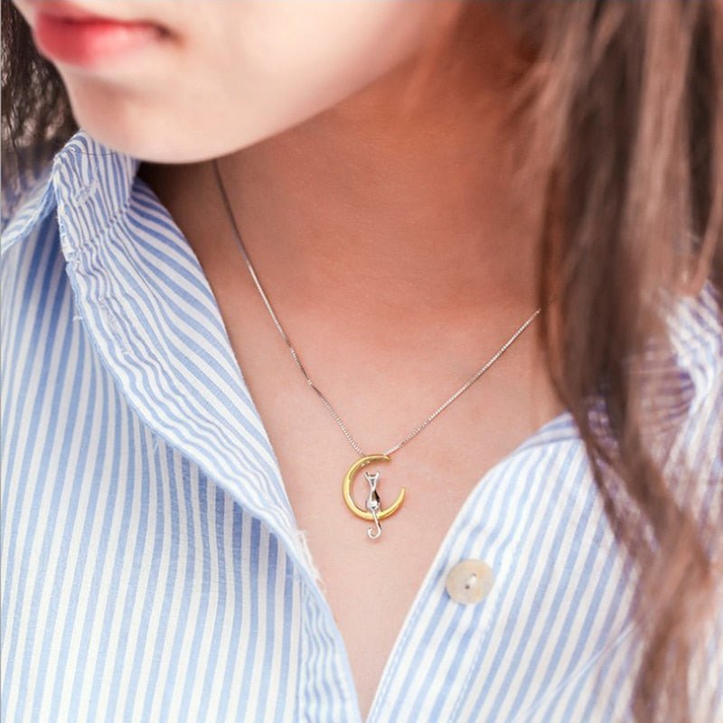 Collier avec lune suspendue et chat | Or