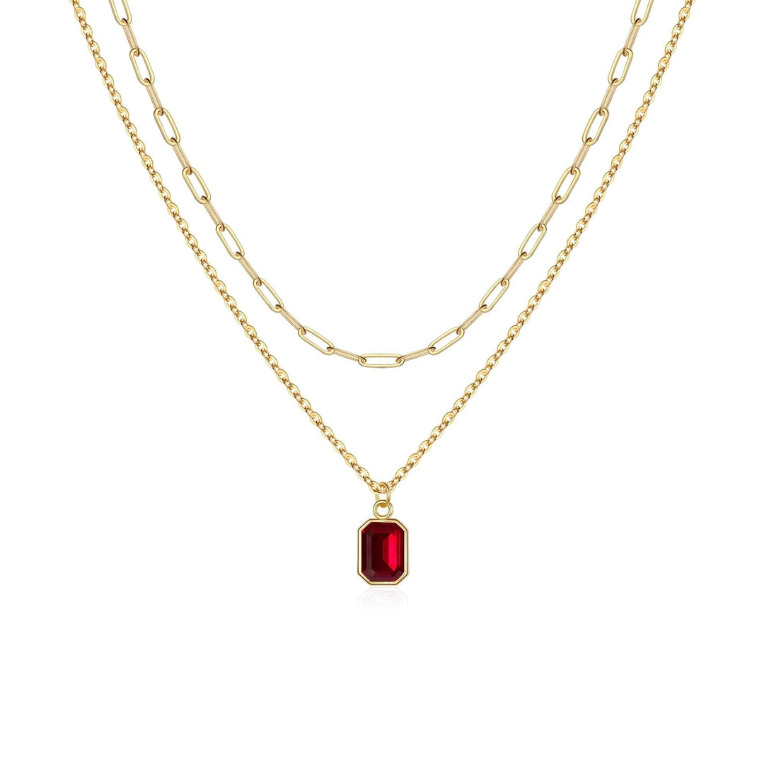 Layered Ruby Necklace with Clip | Gold