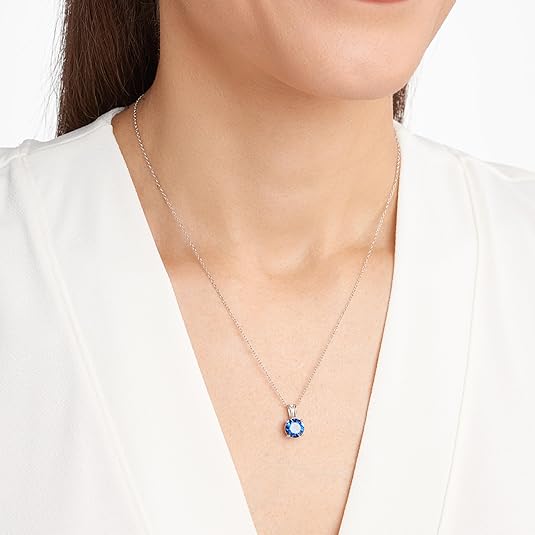 Round Sapphire Necklace | White Gold