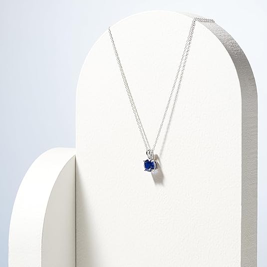 Round Sapphire Necklace | White Gold