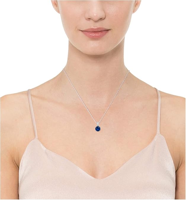 Round Sapphire Necklace | White Gold