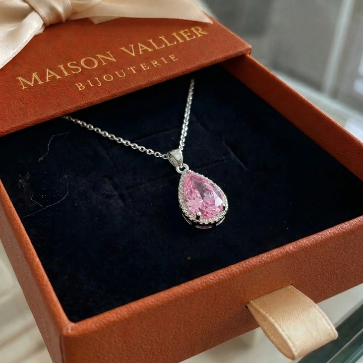 Pink Teardrop Necklace | White Gold
