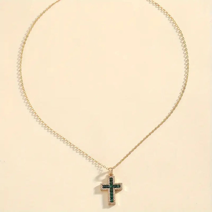 Emerald Cross Necklace | Gold