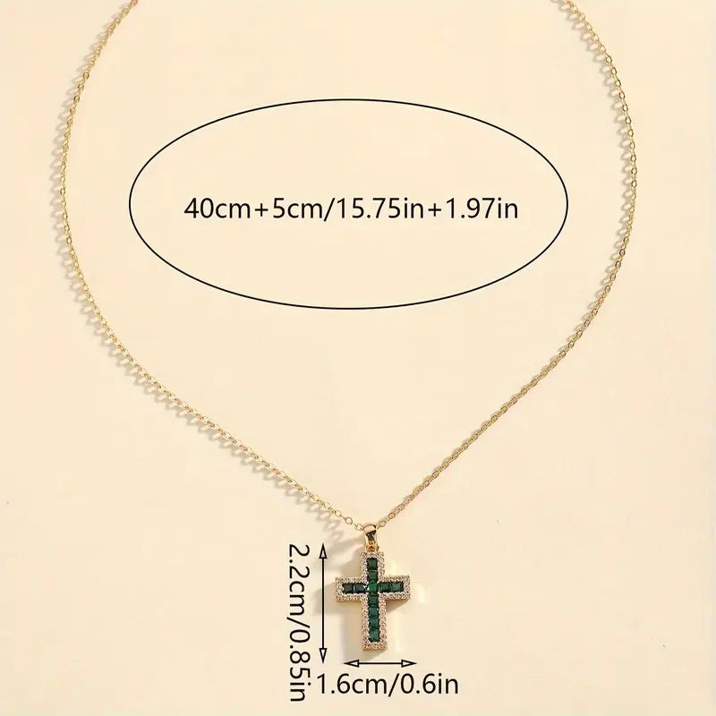 Emerald Cross Necklace | Gold