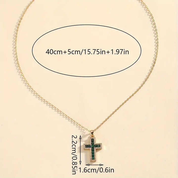 Emerald Cross Necklace | Gold