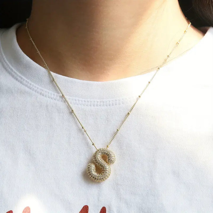 Initial letter bubble necklace | Gold