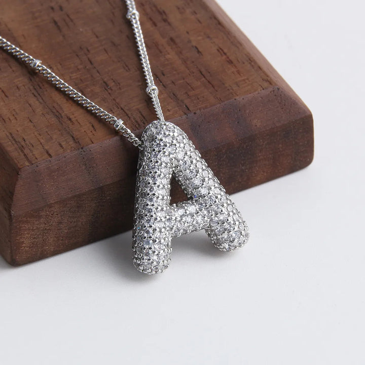 Initial letter bubble necklace | White gold