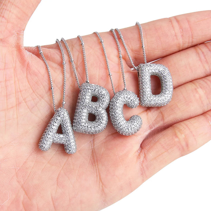 Initial letter bubble necklace | White gold