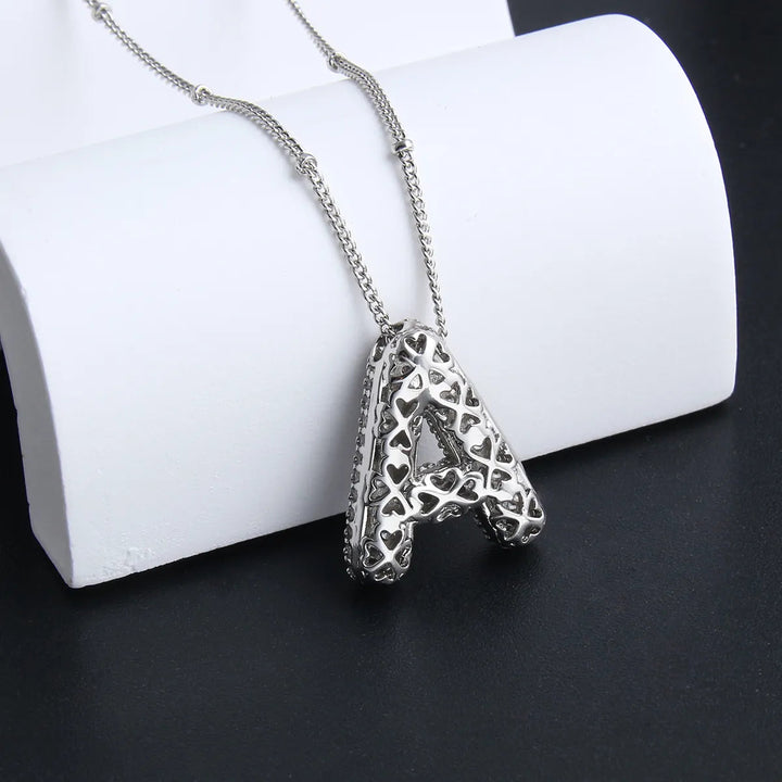 Initial letter bubble necklace | White gold