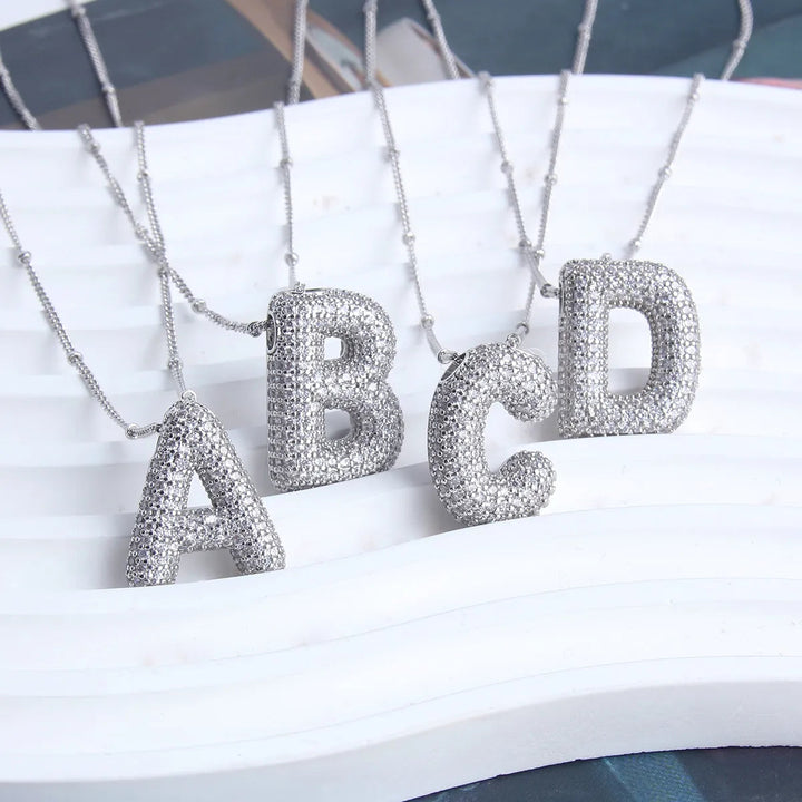 Initial letter bubble necklace | White gold